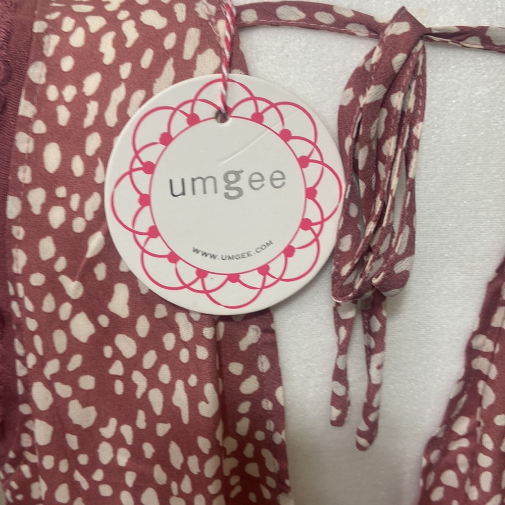 NWT Umgee Rose Animal Print V-Neck Sleeveless Back String Tie & Fringed Top - Picture 9 of 9